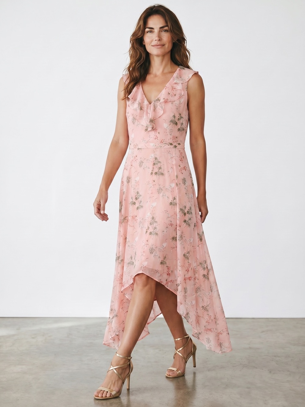 Banana Republic Pink Floral Maxi Dress Size 10 Tall Asymmetrical Hem Spring